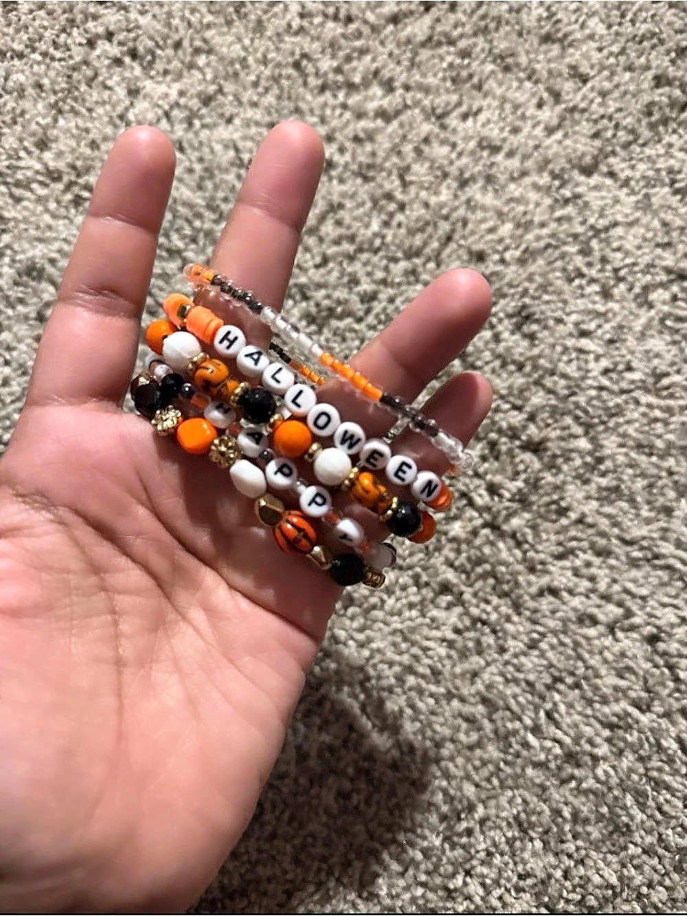 Beaded Bracelet Stack in Orange & White